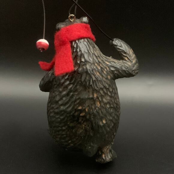 Bear Christmas Tree Ornament Fishing Pole Bobber Fish Scarf - Picture 4 of 9